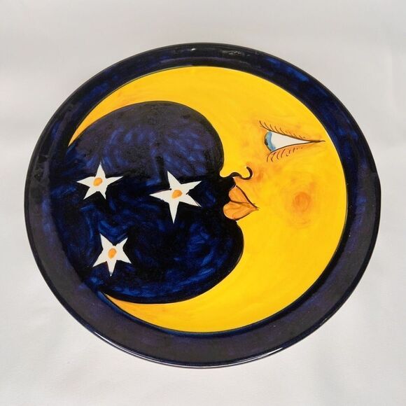 Avallone Vietri Italian Pottery MOON & Stars Wall Plate Hand Painted EUC Italy